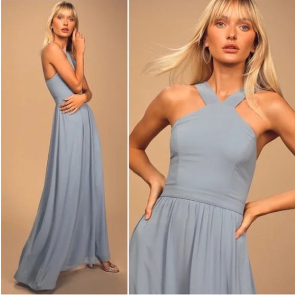 NWT Lulus Air Of Romance Blue Gown Maxi Dress Size Medium - Picture 2 of 13